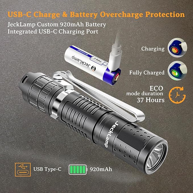 Rechargeable Mini Flashlight with Clip, 1100 High Lumens Super Bright Small Flashlight, IP68 Waterproof EDC Flashlight, 5 Modes Pocket Flashlight with Mode Memory for Camping Hiking
