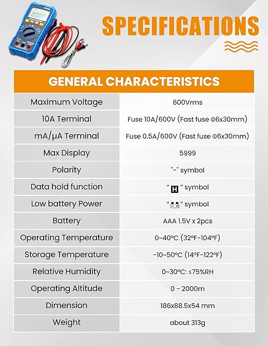 Digital Multimeter Tester Portable Multimeter with Backlight Multi Testers with Electric Torch Function Smart Multi Meter for Electrical Applications Measures Voltage and More (Model DT153C)