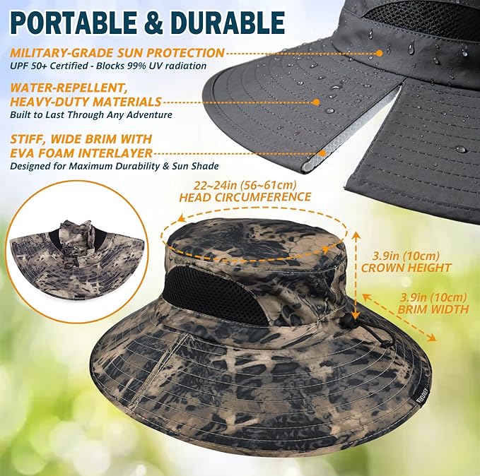 EINSKEY Wide Brim Sun Hat, UPF 50+ UV Protection Waterproof Packable Bucket Hat for Men & Women, Fishing Hiking Beach Garden