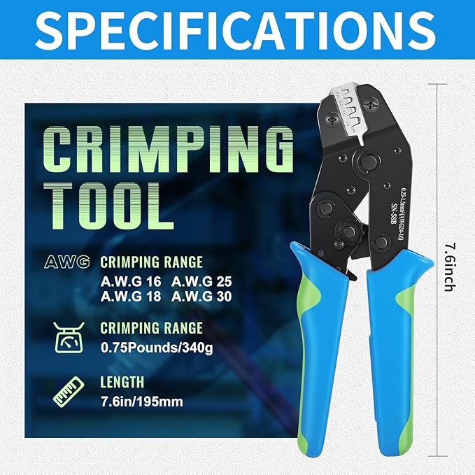 Wire Crimping Tool Wire Crimper Ratchet,Wire Crimper Tool for Open Barrel Terminal Connectors,Electrical Deutsch Crimp Tools for Molex DELPHI AMP Dupont TYCO Terminals,24-14 AWG