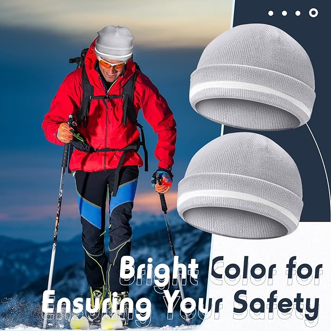 Reflective Knit Hat Safety Beanies Adult High Visibility Beanie Neon Winter Knit Caps with Reflective Stripe