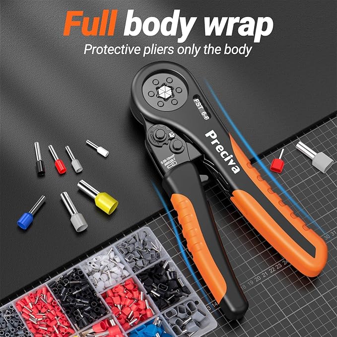 Preciva Ferrule Crimping Tool Kit, Hexagonal Ratchet Wire Crimp Pliers for AWG 28-7with 1250PCS Single & Twin Ferrules Connectors