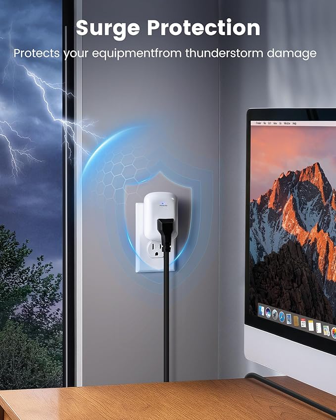 SURAIELEC Surge Protector, 1225J Wall Surge Protector Outlet with 900V VPR, Ground Protected Light Indicator for TV, Fridge, Microwave, Garage, Computer, Workshop and Gaming Devices, 15A/1875W, 1 Pack
