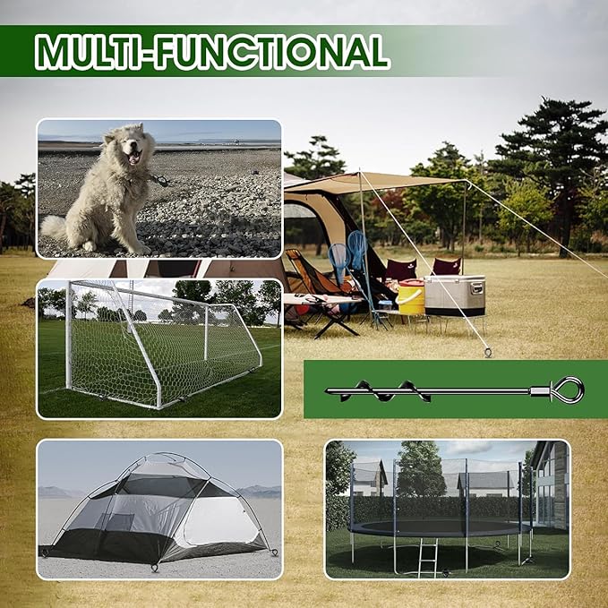 Ground Anchors Screw in 16Pcs, Trampoline Stakes Anchors with Straps Resistant High Wind, Earth Anchor for Swing Set, Tent, Trampolines, Carport, Canopies(16x15in)