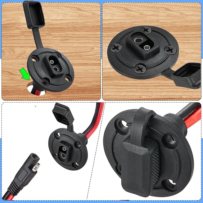10AWG SAE Cable Connector, SAE Power Socket Sidewall Port, Solar Weatherproof SAE Quick Connect Solar Panel Mount,length.(50cm/1.6ft).
