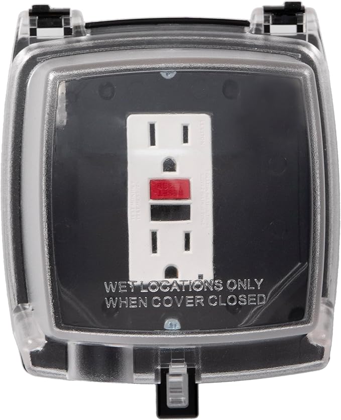 Intermatic WP1050 4-3/4" Deep Weatherproof Outlet Cover – Clear, GFCI & Round, Vertical Mount, UL Certified - Accommodates Single Device Configuration On Larger Double Gang 4"x4" Boxes