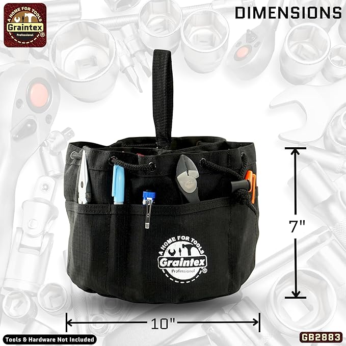 Graintex 18 Pockets Grab Bag Rip-stop Canvas Drawstring Closure, Small Part Organizer Pouch, Small Tools, Screws, Parts, Parachute Tool Bag for Efficient Storage - Black