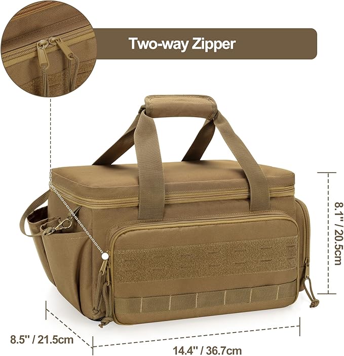 14-Inch Tool Bag with Anti-friction Bottom, Hand Tool Storage Organizer for Men, Tactical Range Bag, Multi-purpose Work Tote for Repairman, Carpenters, Handyman, Khaki
