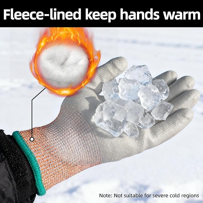 Schwer 12 Pairs Winter Work Gloves, ANSI A5 Cut Resistant Gloves with PU Coating, Freezer Glove for Outdoor Cold Weather, Thermal Insulated, Non Slip, Durable, XL, CR3088-W