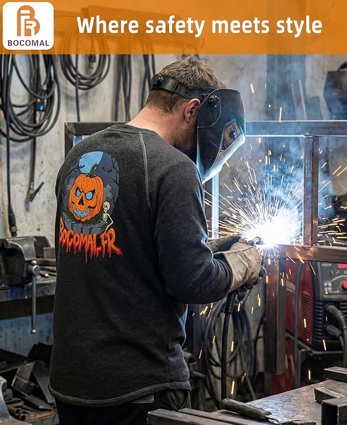 BOCOMAL FR Shirts Heather Series 6oz Flame Resistant T Shirt NFPA2112 CAT2 Fire Retardant Crew Work Shirt