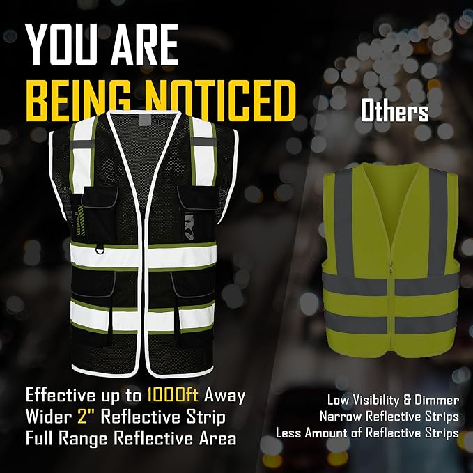 COOLJOB 9 Pockets Reflective Mesh Safety Vest for Men, Hi-vis Work Vest for Construction, Class 2 ANSI Standard, Orange