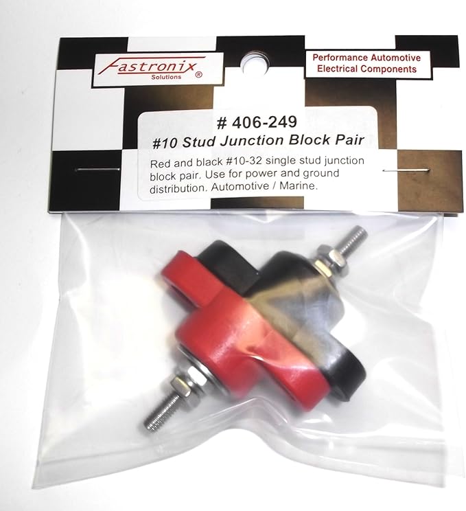 Fastronix 3/16" (#10-32) Stainless Steel Single Stud Power and Ground Junction Block Red and Black