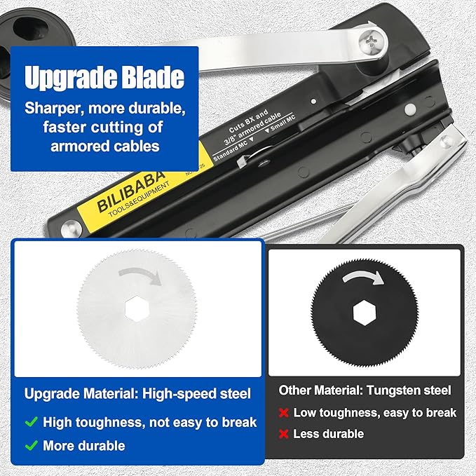 53725 Armored and BX Cable Cutter, Easy-Assembly MC Cable Cutter with Durable Blade 2.0, Cuts 3/16" to 3/8" Armored Cable-BX-AC-MC-Greenfield, With Blades Storage