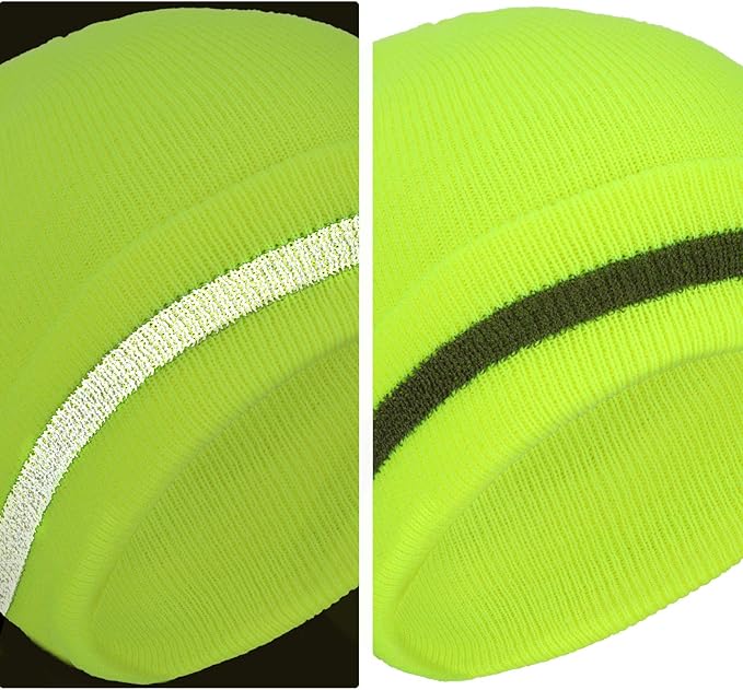 Geyoga 2 Pack Reflective Beanie Hat, High Visibility Knit Beanie with Reflective Strip, Night Running & Outdoor Work Safety