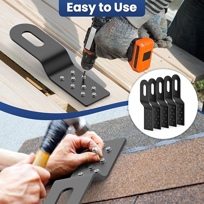 Roof Safety Anchor,Permanent Roof Anchor For Fall Protection Connects To Wood Surfaces,Metal Roofing Anchor Use With Roofing Harness, Safety Ropes And Other Roof Safety Kit (Black - 5 Pack)