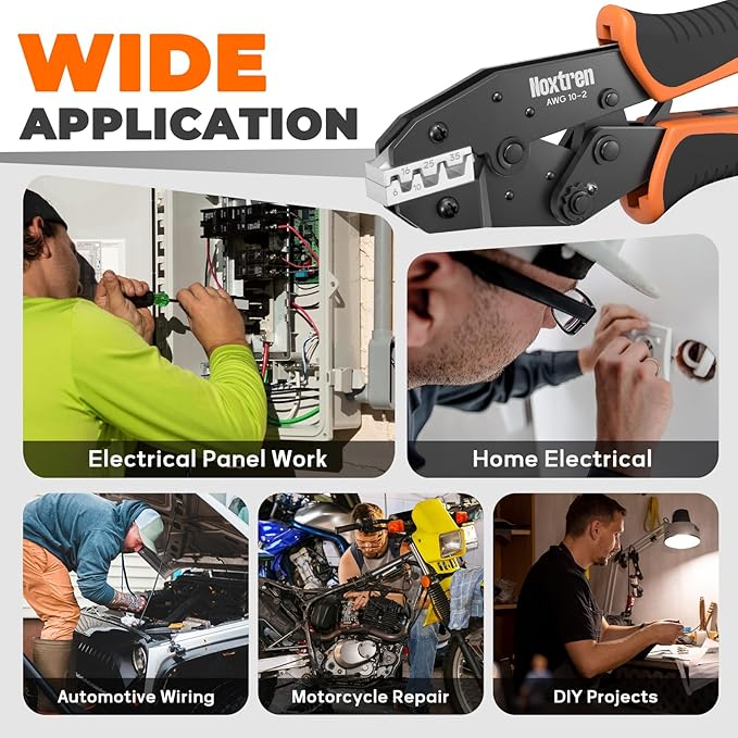 Crimping Tool for Sleeves Ferrule Terminals and Pin Cord End - AWG 10-2 Ratcheting Wire Crimper Tool - Ratchet Wire Terminal Crimping Pliers, for Larger Diameter Ferrules Connectors