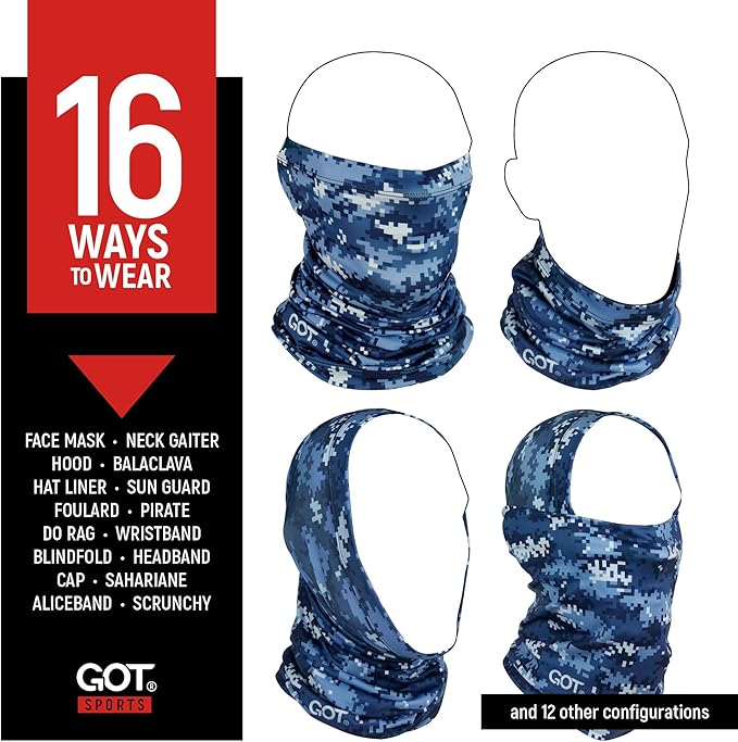 GOT Sports UPF 50+ Fishing Neck Gaiter - UV Face Mask Sun Protection for Men & Women - Camo SPF Face Cover Gator