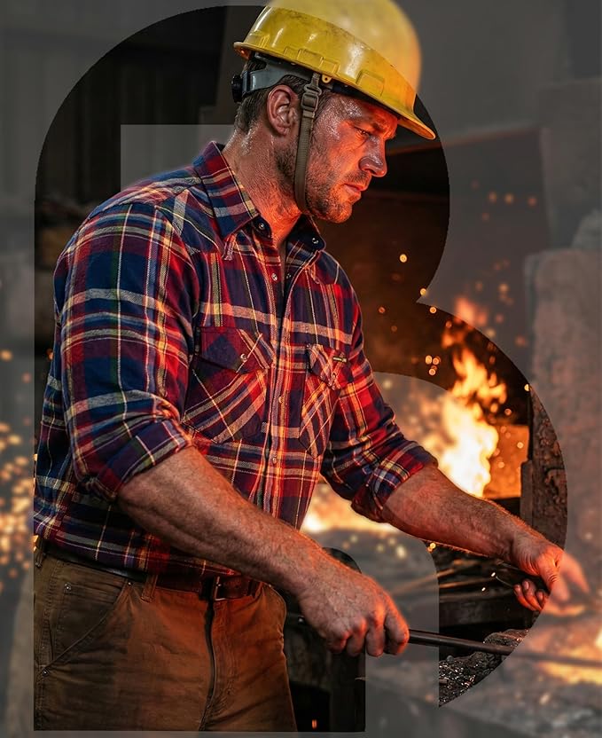 BOCOMAL FR Shirts Flame Resistant 100% C NFPA2112 7.5oz Men's Fire Retardant Welding Shirt