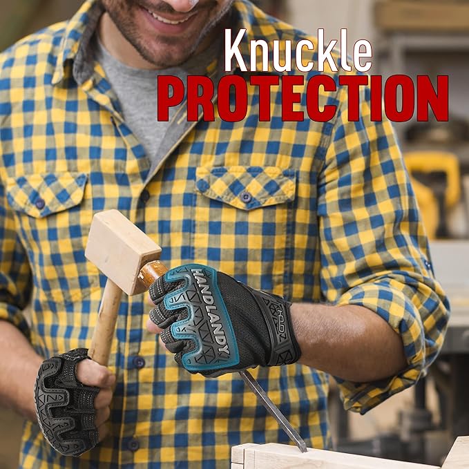 HANDLANDY Fingerless Work Gloves for Men, Padded Half Finger Tactical Mechanics Gloves, Utility Trucker Driver Gloves (Black, Large (Pack of 1))