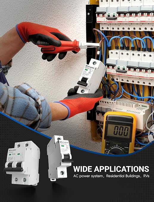 AC Miniature Circuit Breaker 2 Pole 10A (MCB),120V/240V 50/60Hz DIN Rail Mount Breaker, Compatible with Grid-Tied Solar Systems, RV & Home Circuits(C10A)