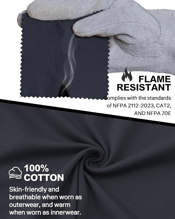 WORKWEYA 6.5oz Men's FR Shirts NFPA 2112 Lightweight Cotton Fire Retardant Shirt