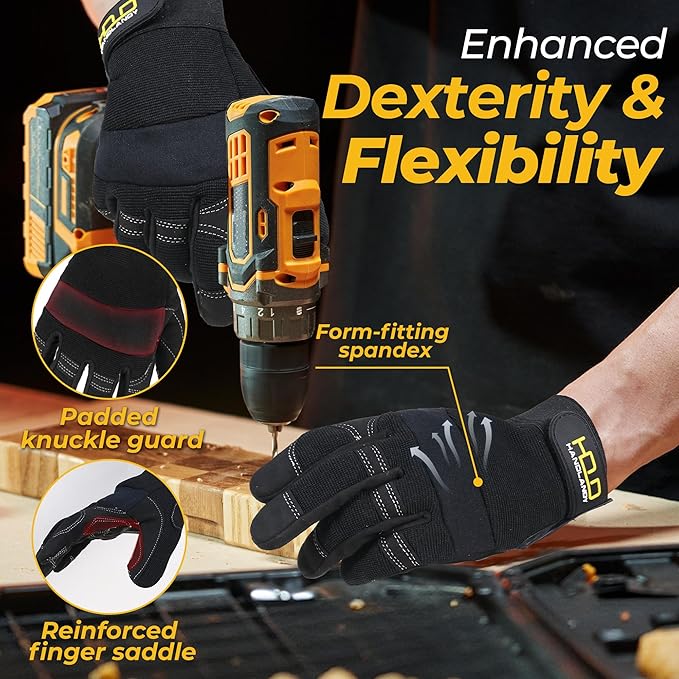 HANDLANDY Work Gloves for Men & Women, Utility Mechanic Working Gloves Touch Screen, Flexible Gardening Gloves for Yard