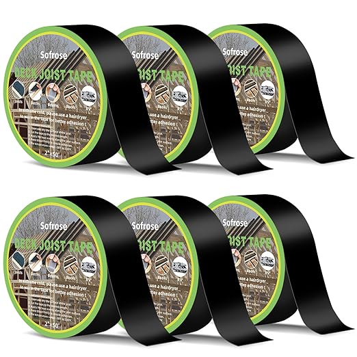 Sofrose Joist Tape for Decking,2" x 50' Deck Joist Tape,Weather Resistant,Waterproof Butyl Self-Adhesive Flashing Tape for Wood Joists, Decks, Beams, Roof (6 Rolls)