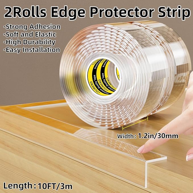 2Pack Baby Clear Edge Protector 1.2in X 9.84FT(19.68FT Total) Child Protection Desk Corner Anti-Bump Home Wrap Invisible, Anti-Sharp Edge Protect