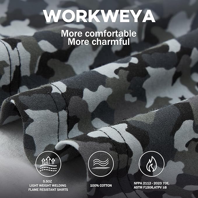 WORKWEYA FR Shirts for Men 5.5OZ Light Weight Welding Flame Resistant Shirts NFPA2112 CAT2