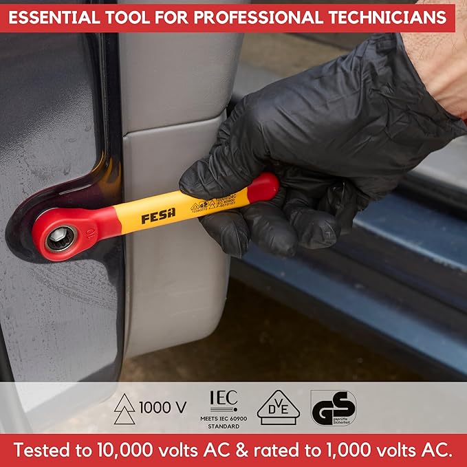 FESA Insulated Ratchet Wrench Set - 8-Piece 1000V Box Wrench Set with Storage Pouch - Metric Insulated Wrenches Included in This Electrician Tool Set 7mm, 8mm, 10mm, 12mm, 13mm, 14mm, 17mm, 19 mm