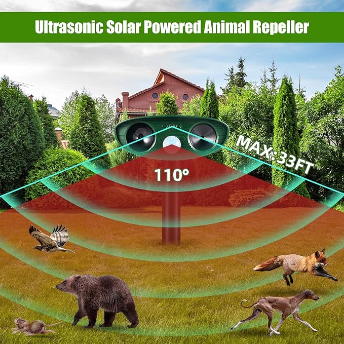 4 Pack Solar Ultrasonic Animal Repeller Outdoor Cat Repellent Deer Repellent Devices with Motion Sensor,Squirrel,Dog,Raccoon,Rabbit, Coyote, Skunk Repellent for Yard Garden Animal Deterrent