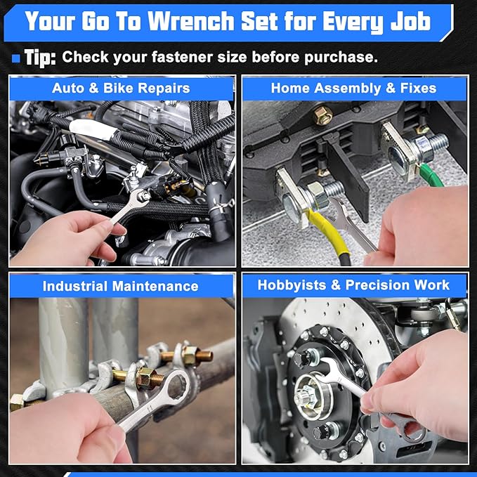 10Pcs Ultra-Thin Standard Metric 4mm-11mm Mini Wrench Set Stainless Steel Combination Wrenches Open End and Box End Combination Wrench Ignition Wrenches with Circle Ring,Gate Clip in Pouch