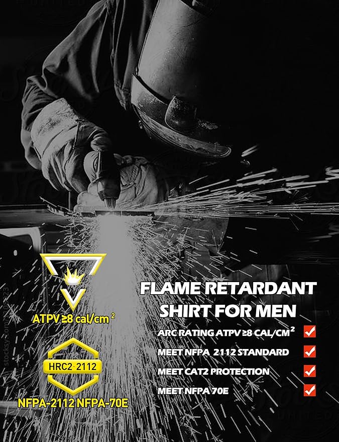 FR Shirts for Men 6.5oz Lightweight Fire Resistant Shirts for Men Long Sleeve NFPA2112/CAT2