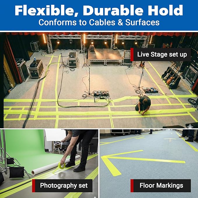 Gaffer Power Fluorescent Yellow Gaffer Tape 2 Inch x 30 Yards – High Visibility, Non-Reflective, Professional Grade Cloth Tape for Stage, Marking & Cable Management – Made in USA