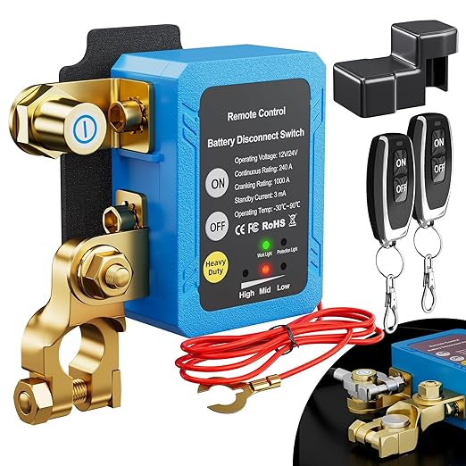 Remote Battery Disconnect Switch 12V/24V 240A Kill Switch Automatic Power Shut Off Switch Remote Control Switch for Auto Car Truck Boat