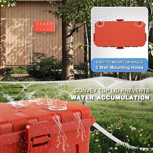 Flemoon [2 Pack] Outdoor Electrical Box Waterproof, Medium Weatherproof Electrical Box (11.5x5.2x4 inch) w/6 Cable Entry Ports, Extension Cord Cover for Power Strip, Timer, Plug, Holiday Light, Red