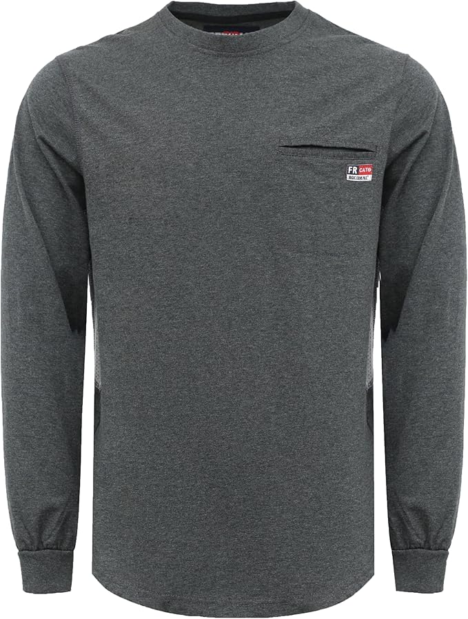BOCOMAL FR Shirts for Summer Breathable Vented Design 6oz Heather Jersey Flame Resistant Long Sleeve Crew T Shirt