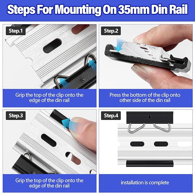 Hicarer Hicarer 10 Pcs Din Rail Mount Clip 1.7 Inches Width Snap in Universal Mounting Brackets Fixed Clamp, Black Aluminum Alloy Relay Clip for 35mm Din Rail Switches and Injectors