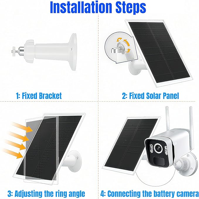 4 Pack Solar Panel for Ring Security Camera, Premium 5V USB Solar Panel Charger IP65 Waterproof, Compatible with Outdoor Rechargeable Battery Powered Cam, 9.8ft USB Cable, 360 Adjustable Bracket