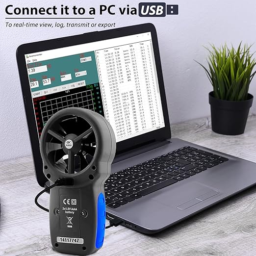 HVAC CFM Anemometer, AIOMEST Handheld Air Flow Meter Measuring Wind Speed/Airflow Velocity, Test Air Volume,Temperature, Humidity, Digital CFM Tester AI-866A with Real-Time USB Sync to PC