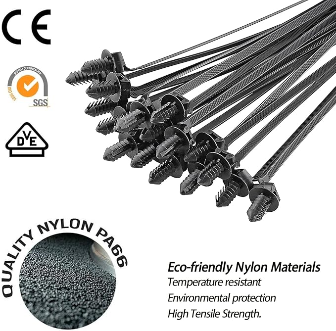 160Pcs Universal Nylon Push Mount Cable Zip Tie, Self Locking Cable Strap,Heavy Duty Nylon Push Mount Self Locking UV Resistant,5 Most Popular Sizes,for Indoor Wire Tying Construction Auto ect