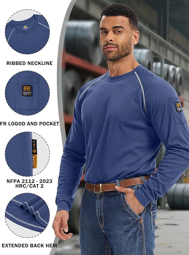 WORKWEYA FR Shirts for Men 5.5OZ Light Weight Welding Flame Resistant Shirts NFPA2112 CAT2