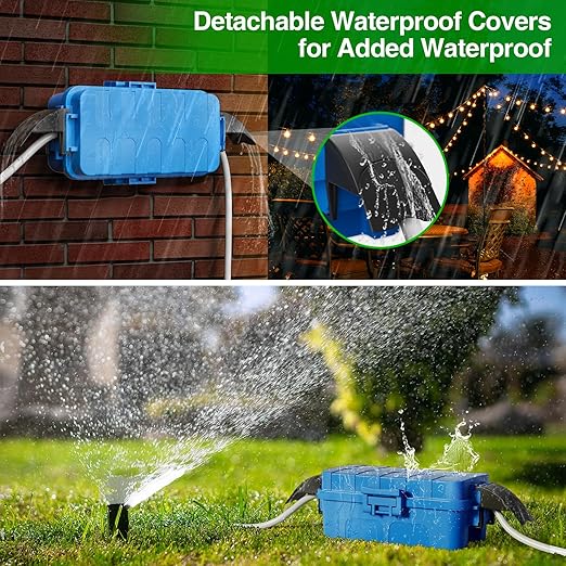 Flemoon [2 Pack] IP55 Small Outdoor Electrical Box Waterproof (Inner 5.9 x 3.2 x 1.8inch), Extension Cord Cover with Detachable Awning Covers for Plug, Outlet, Holiday Lights, Blue