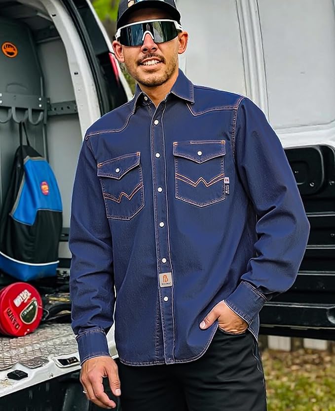 BOCOMAL FR Shirts 6.25oz Lightweight Welding Shirts Flame Resistant Men's Fire Retardant Shirt