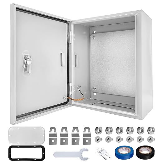 Outdoor Electrical Box 16 x 12 x 8”D NEMA 4X Enclosure Steel Box, Waterproof & Dustproof Outdoor/Indoor Lockable Electrical Junction Box, with Mounting Plate