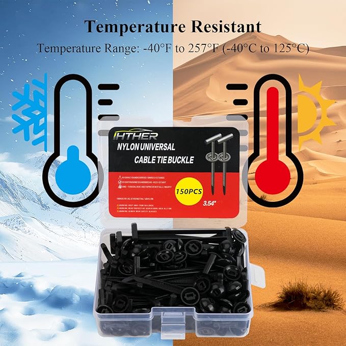 150PCS Upgraded Nylon Universal Cable Tie Buckle,Self-Locking Multifunctional Zipper Clips, Zip Ties Heavy Duty with UV Resistance for Car Bumper Fender Repair, Home, Garden, and Outdoor Organization