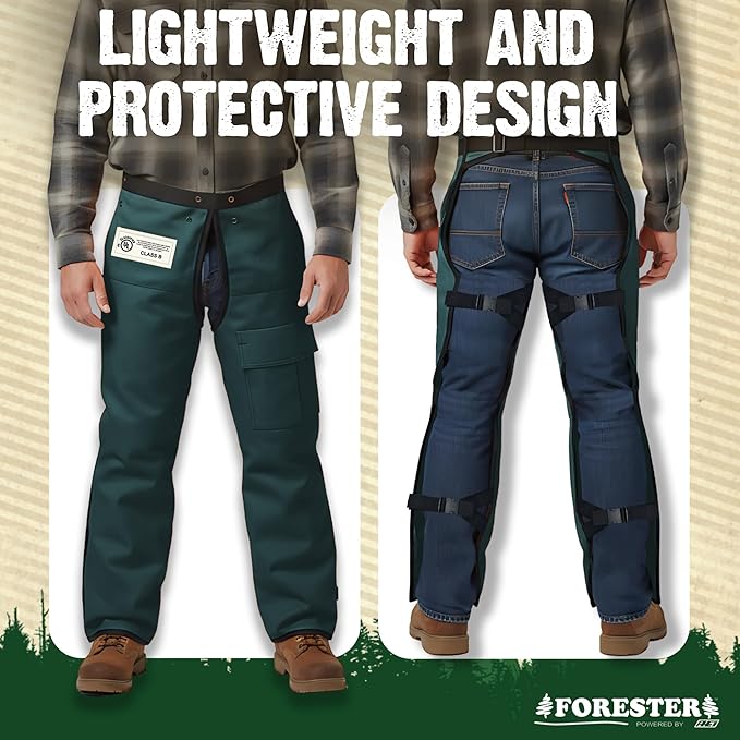 FORESTER Chainsaw Chaps for Men & Women | Apron-Style Chaps with Pocket & Adjustable Waist | Chainsaw Safety Equipment