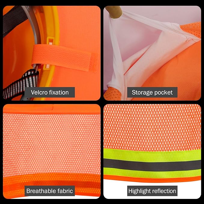 Hard Hat Sun Shade, High Visibility Sun Visor Neck Shade with Reflective Strip, Full Brim, Man & Woman (Hard Hat Not Included), Orange, 3 Pack