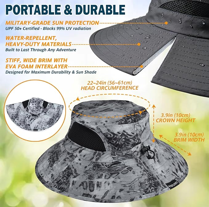 EINSKEY Wide Brim Sun Hat, UPF 50+ UV Protection Waterproof Packable Bucket Hat for Men & Women, Fishing Hiking Beach Garden
