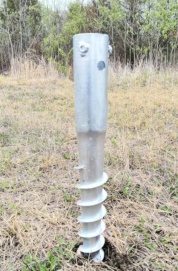 Ashman Ground Screw Round Posts (4 Pack), Outdoor No Dig Ground Screw Anchor with helical Spiral, 21" Inch Long - Fits Round Post & Flag Pole Base Ground Mount Screw in Post Stake, Mailbox Posts.
